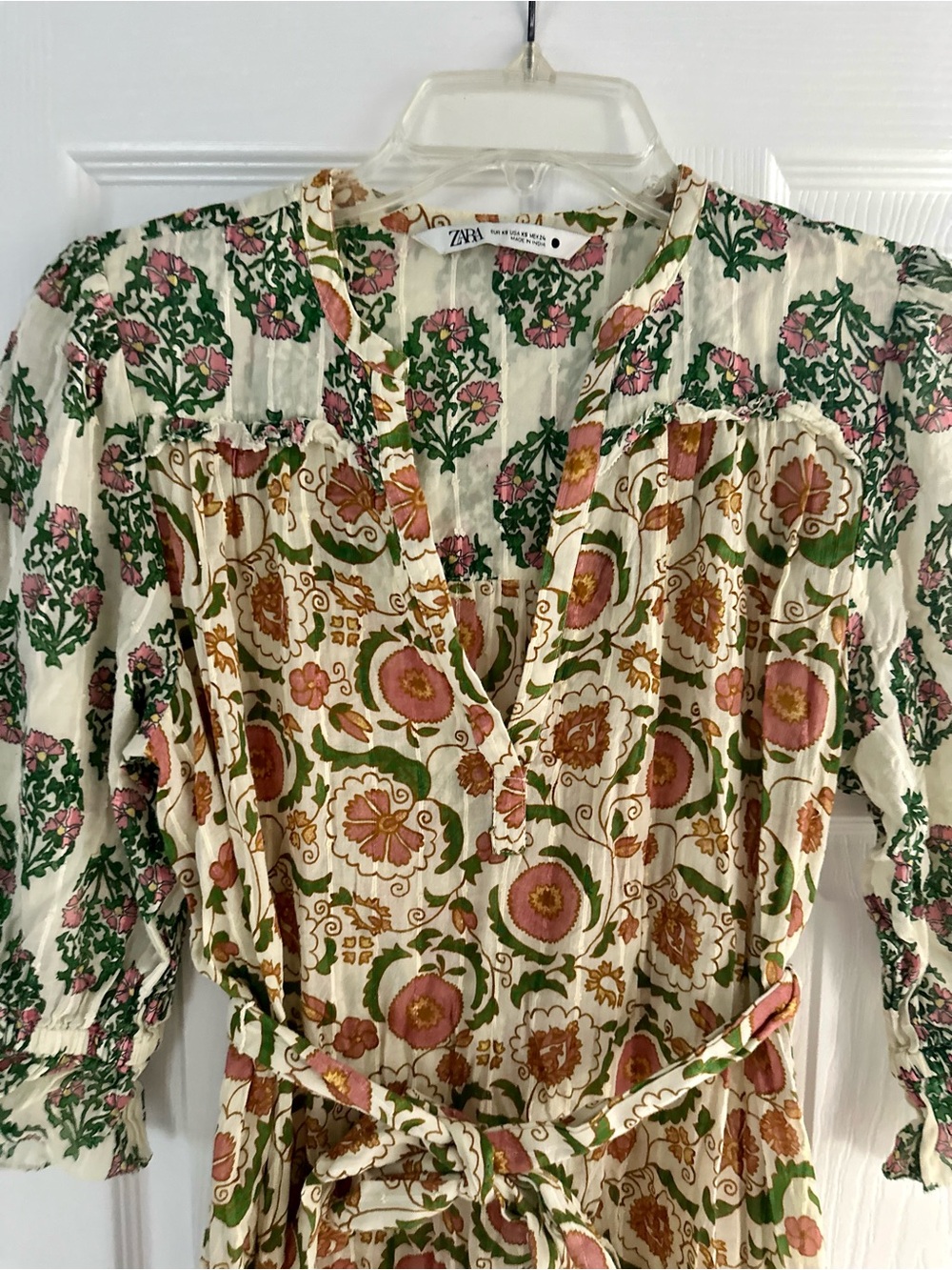 Zara Cream Midi Dress with Brown & Green Floral Print - Picture 2 of 7